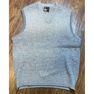 Vintage Robert Bruce Men’s Large Sweater Vest Grey Stripes Made In USA V Neck